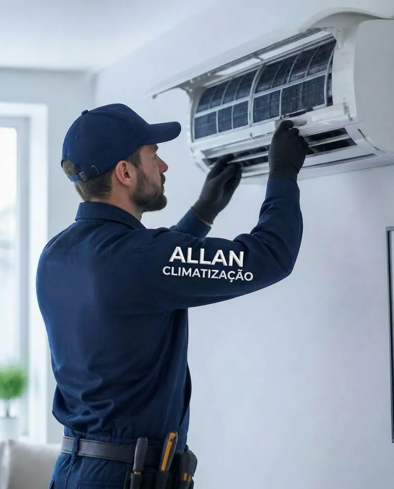 Técnico especializado realizando manutenção em ar condicionado